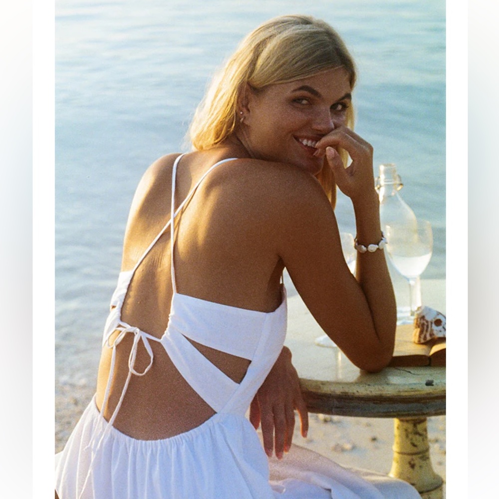 ROVE White Backless Spaghetti Strap Sundress